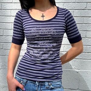 INC International Concepts Y2K Striped Graphic Baby Tee Petite S